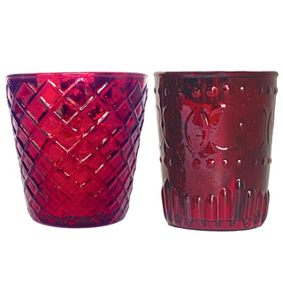 Embossed Mercury Glass Tealight/Votive Candle Holder -Burgundy