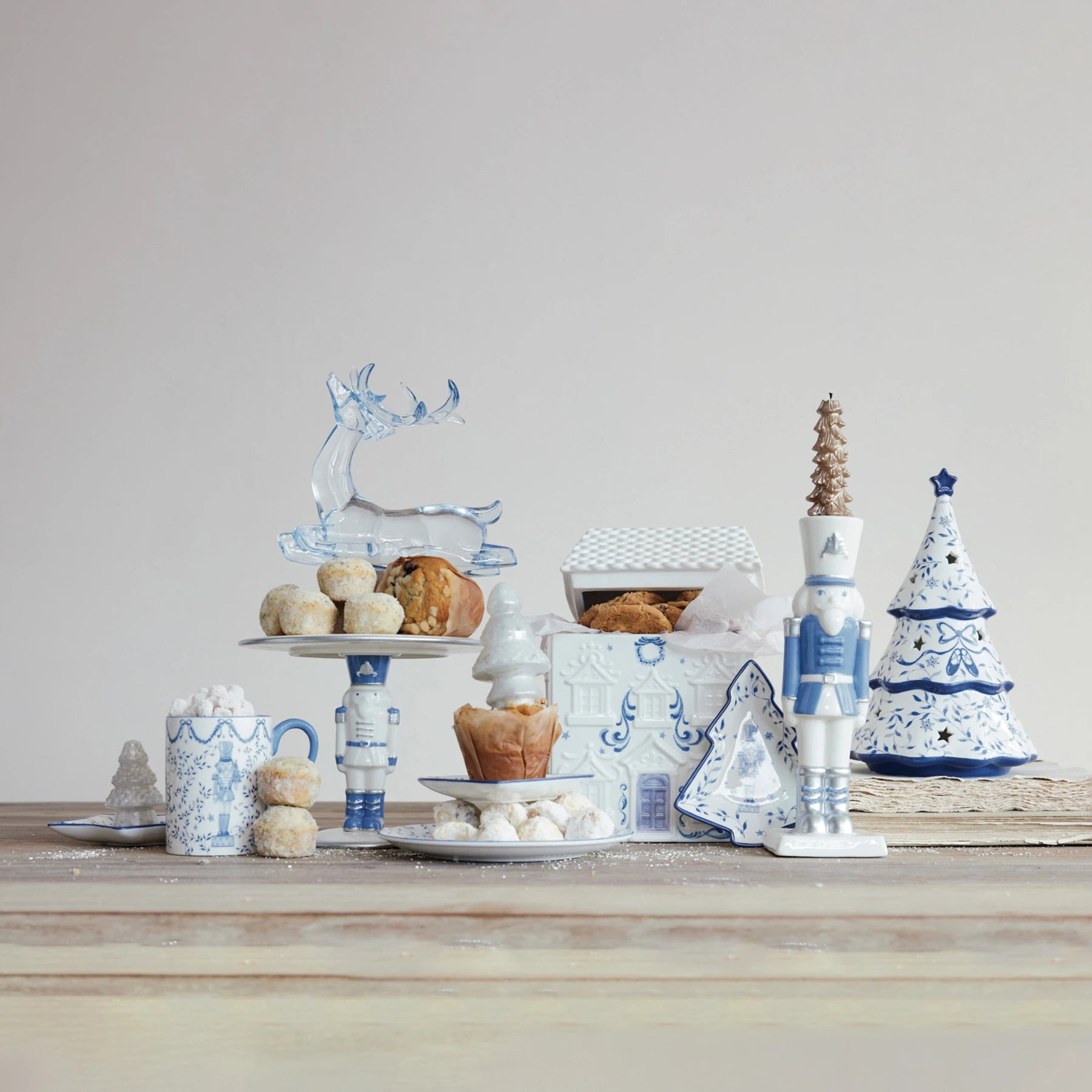 Ceramic LED Tree With Star Cut-Outs & Blue Designs