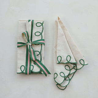 Square Cotton Scalloped Embroidered Napkins - 4/Pkg
