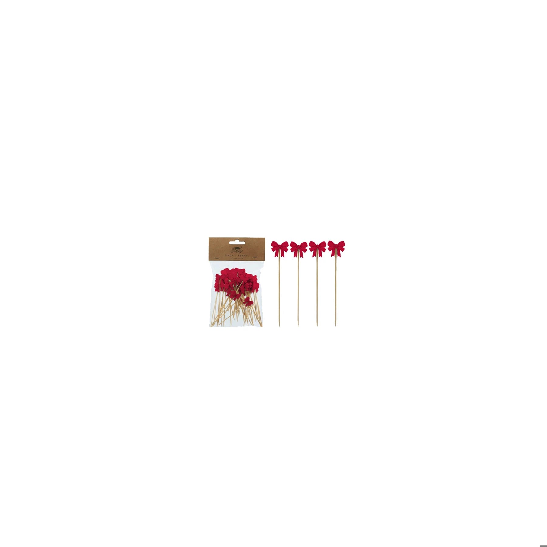 Bamboo Picks W/ Bow Shaped Handles, Natural & Red, Set of 50