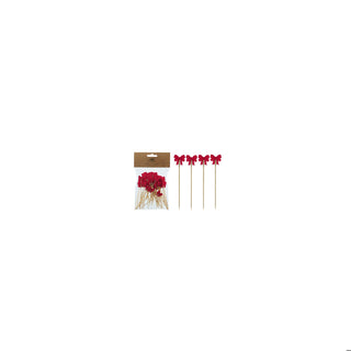 Bamboo Picks W/ Bow Shaped Handles, Natural & Red, Set of 50