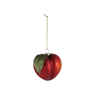 Hand Painted Glass Peach Ornament With Glitter & Sugar