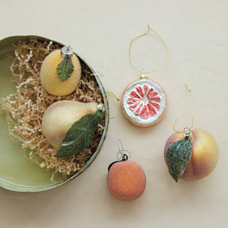 Glass Pear Ornament With Yellow & Green Glitter