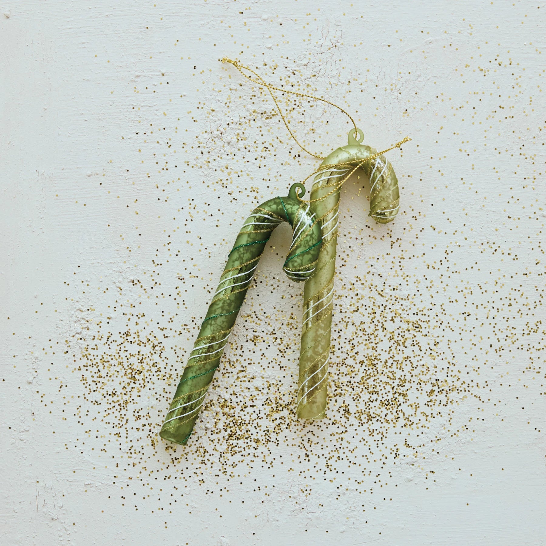 Glass Candy Cane Ornament With Stripes & Glitter