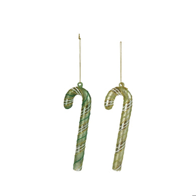Glass Candy Cane Ornament With Stripes & Glitter