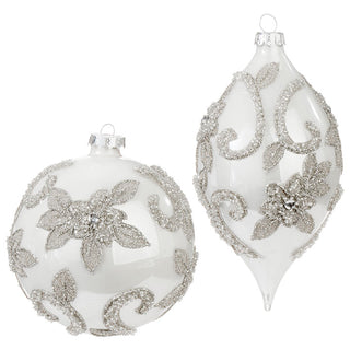 White Metallic And Silver Glitter Ornament