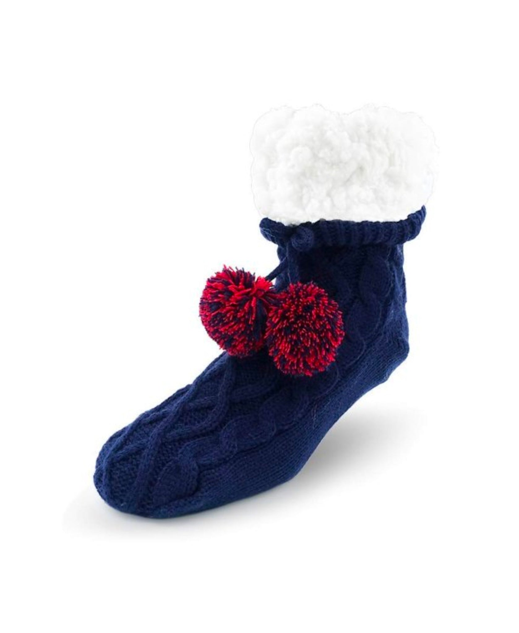 Pudus Cable Knit Slipper Socks Navy Adult