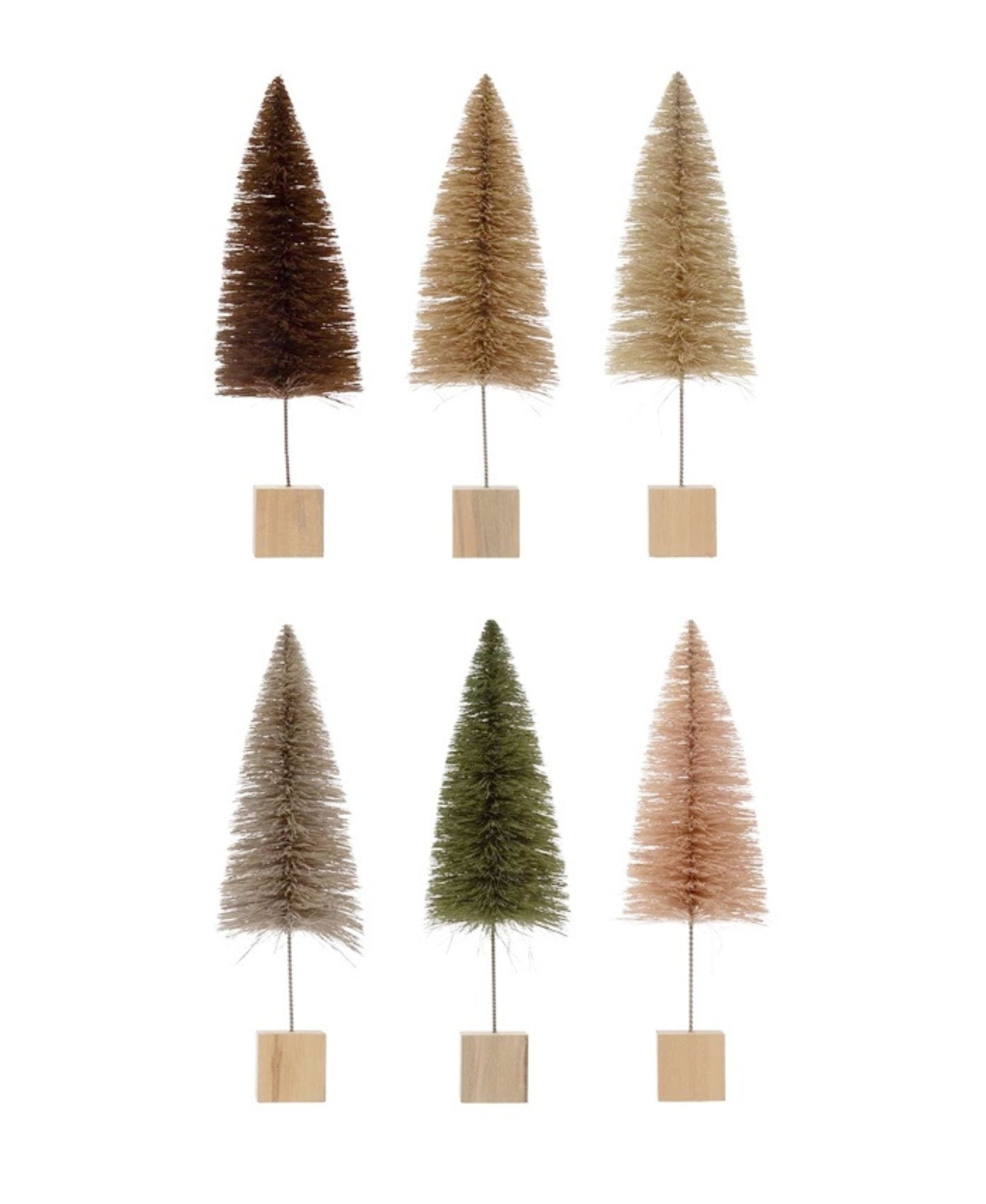Sisal Bottle Brush Trees with Cubed Wood Base, 6 Colors