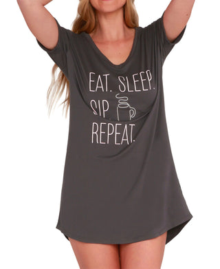 Eat. Sleep. Sip. Repeat. -- Sleep Shirt