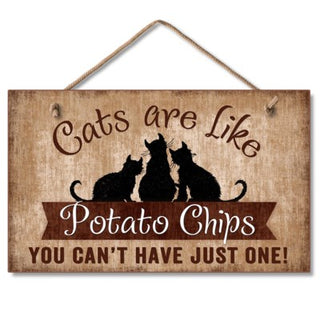 Highland Cats Are Like Potato Chips Wood Hanging Sign