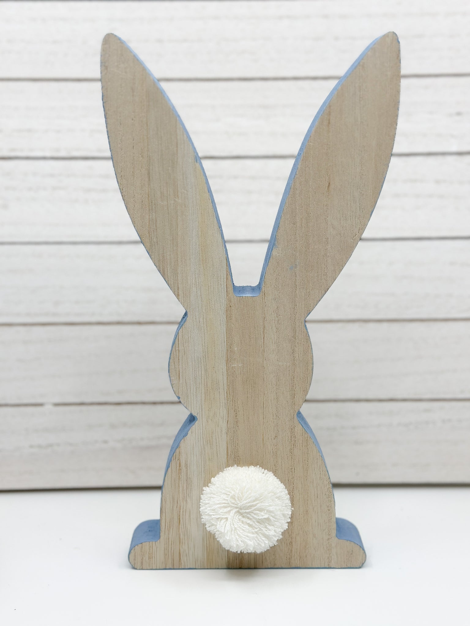 Minimalist Blue-Trimmed Wood Easter Bunnies