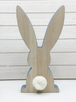 Minimalist Blue-Trimmed Wood Easter Bunnies