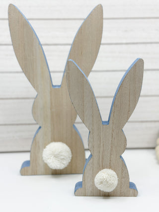 Minimalist Blue-Trimmed Wood Easter Bunnies