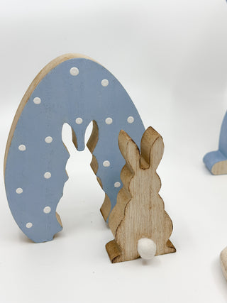 Wooden Easter Bunny Cut-Out with Polka Dot Egg