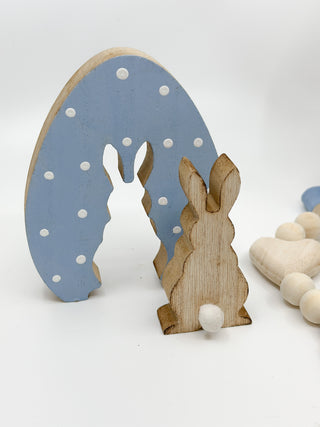 Wooden Easter Bunny Cut-Out with Polka Dot Egg