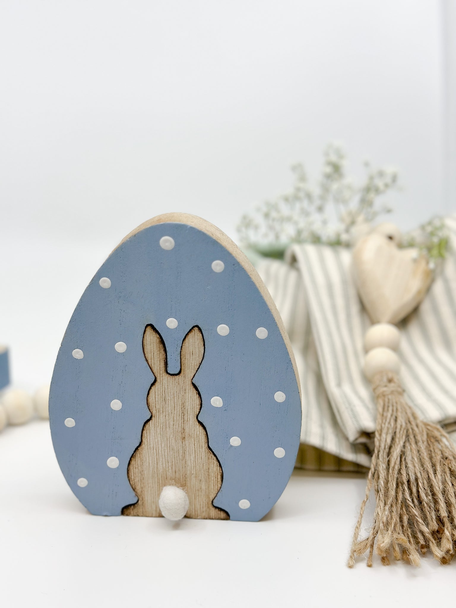 Wooden Easter Bunny Cut-Out with Polka Dot Egg