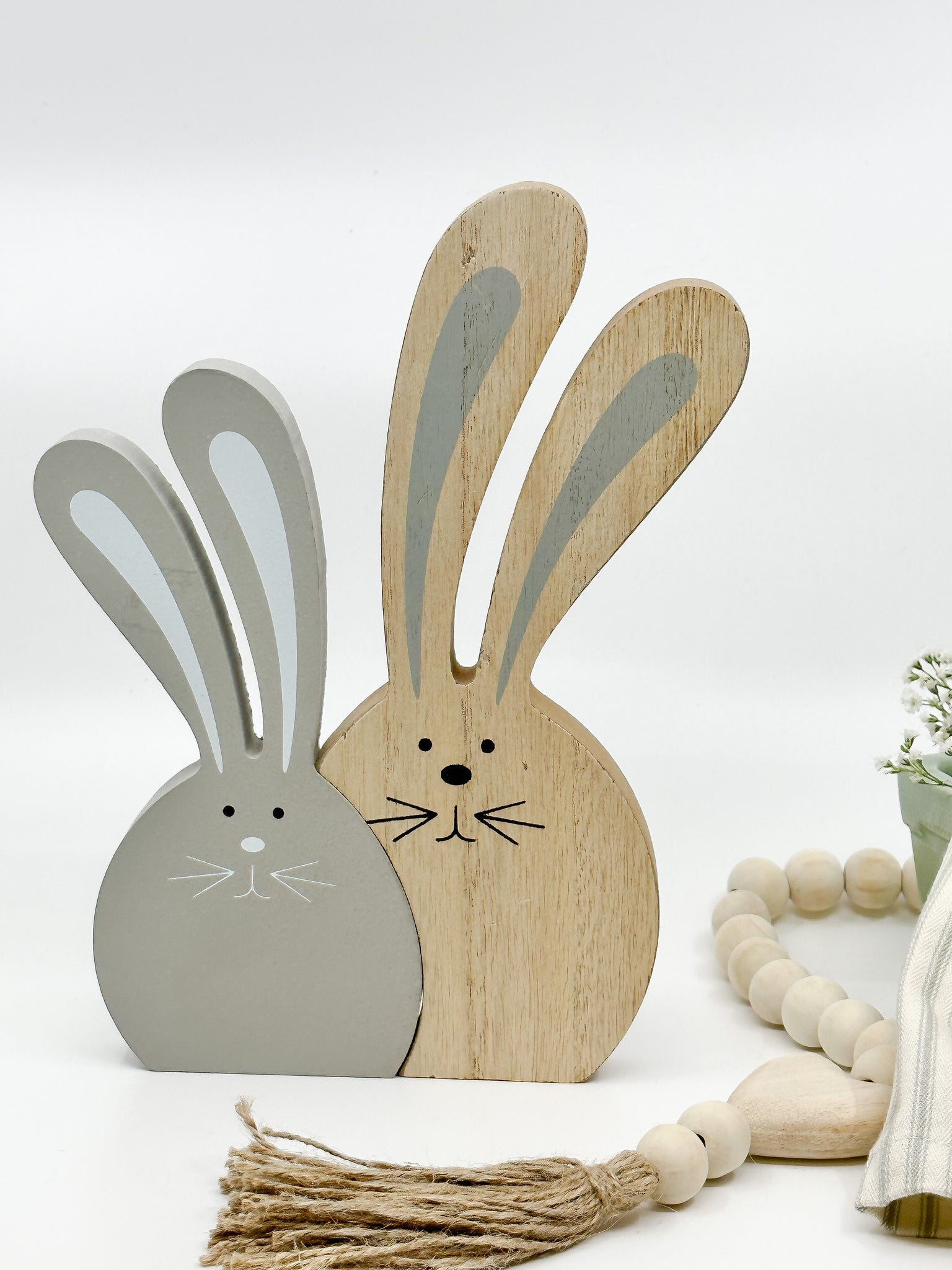 Easter - Wooden Nesting Bunnies (Grey & Natural Wood)