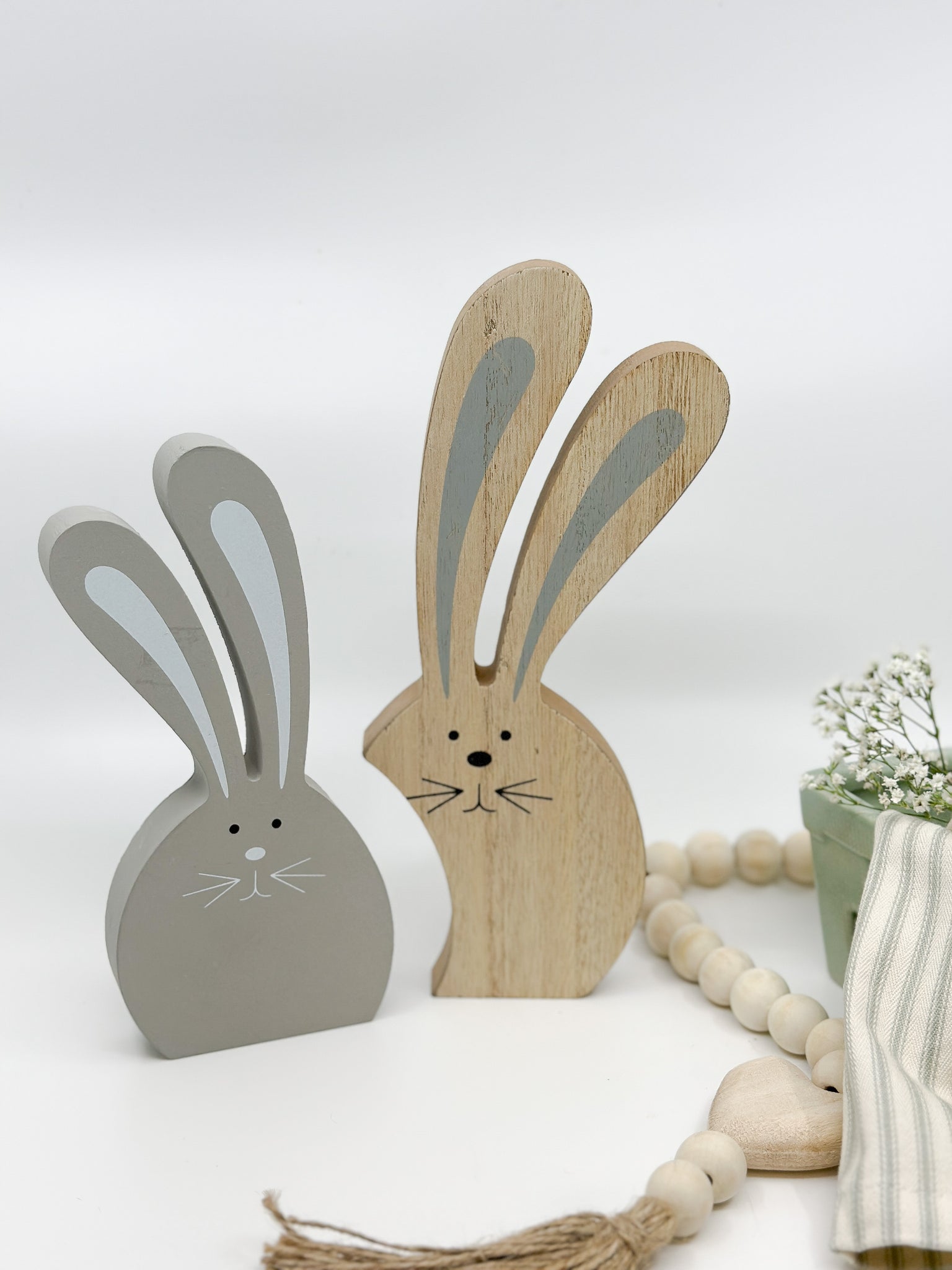 Easter - Wooden Nesting Bunnies (Grey & Natural Wood)