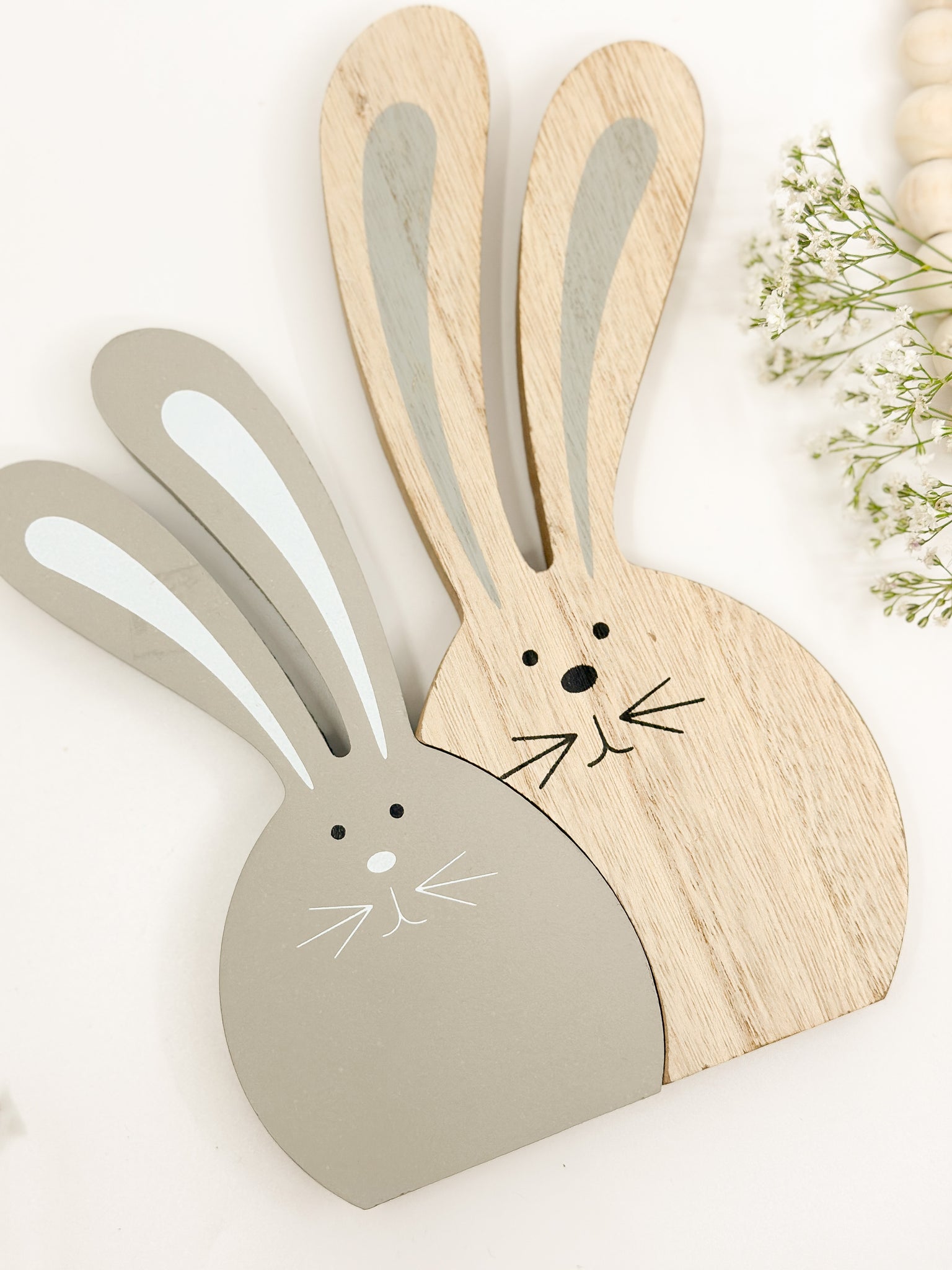 Easter - Wooden Nesting Bunnies (Grey & Natural Wood)