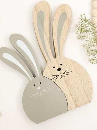 Easter - Wooden Nesting Bunnies (Grey & Natural Wood)