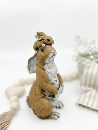 Easter - Mama Bunny with Her Baby on Her Head Figurine