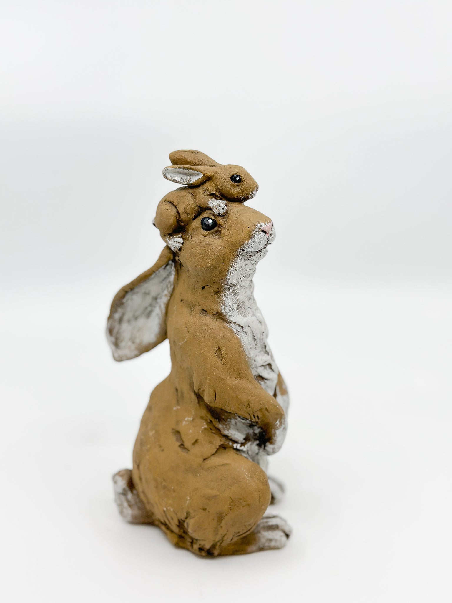 Easter - Mama Bunny with Her Baby on Her Head Figurine