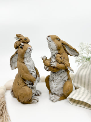 Easter - Mama Bunny with Her Baby on Her Head Figurine