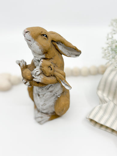 Easter - Mama Bunny Holding Her Baby Bunny Figurine