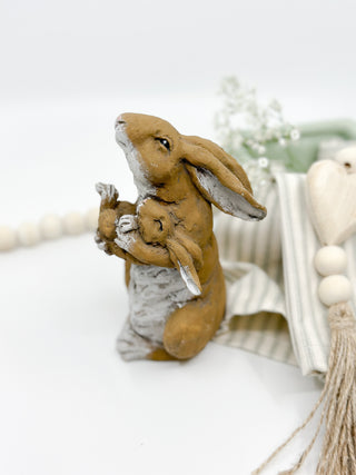 Easter - Mama Bunny Holding Her Baby Bunny Figurine