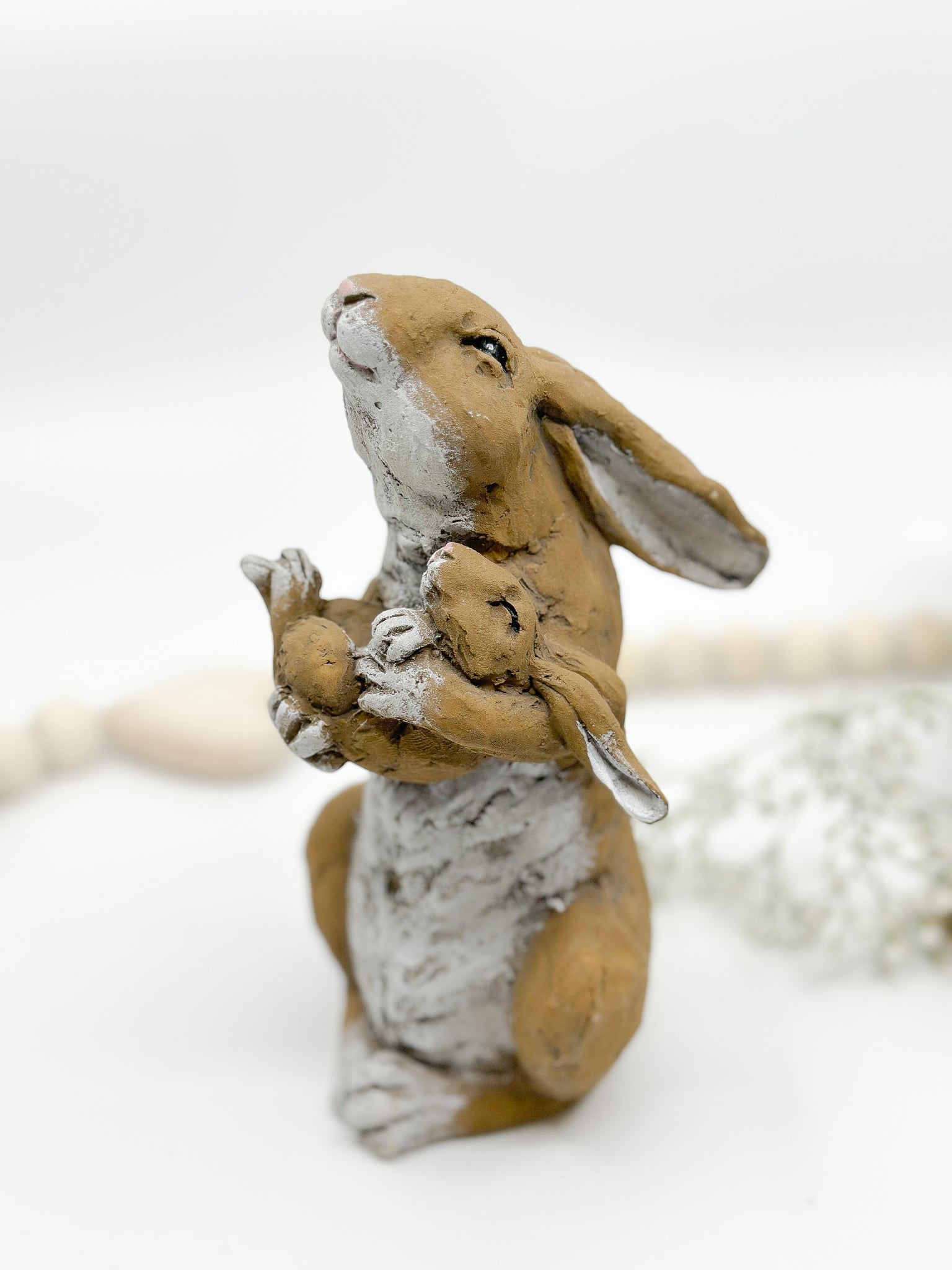 Easter - Mama Bunny Holding Her Baby Bunny Figurine