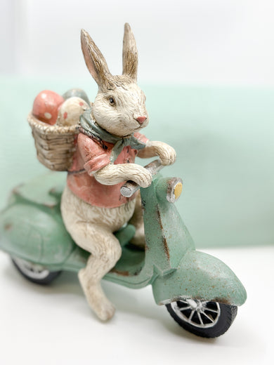 Easter Bunny Riding a Moped Figurine