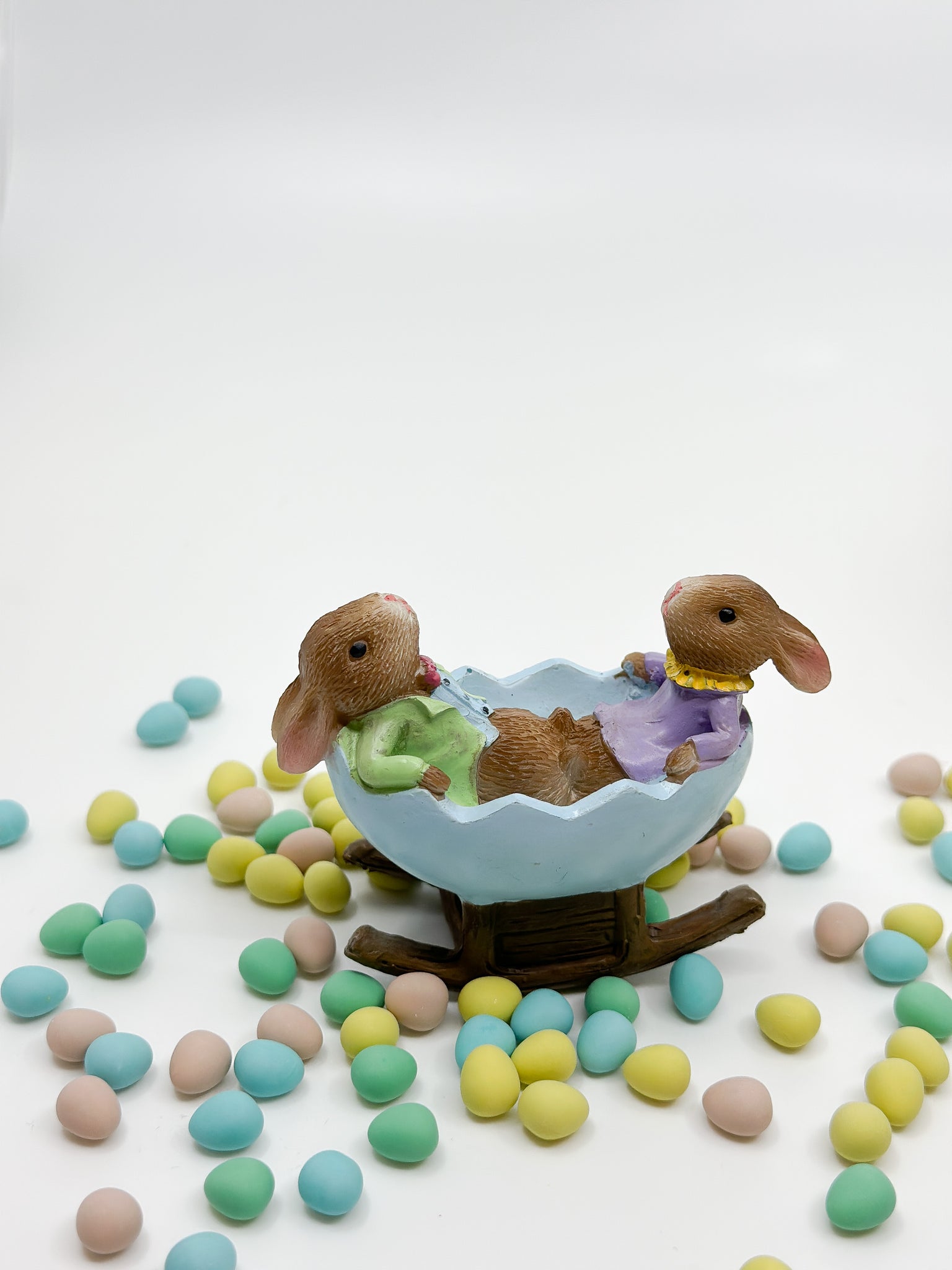 Easter Bunnies in Rocking Easter Egg Figurine