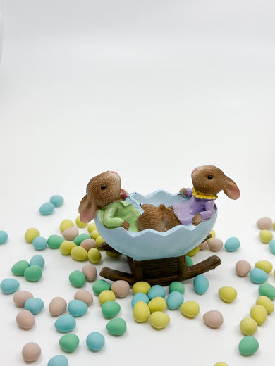 Easter Bunnies in Rocking Easter Egg Figurine