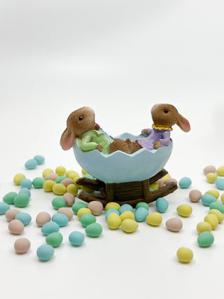 Easter Bunnies in Rocking Easter Egg Figurine