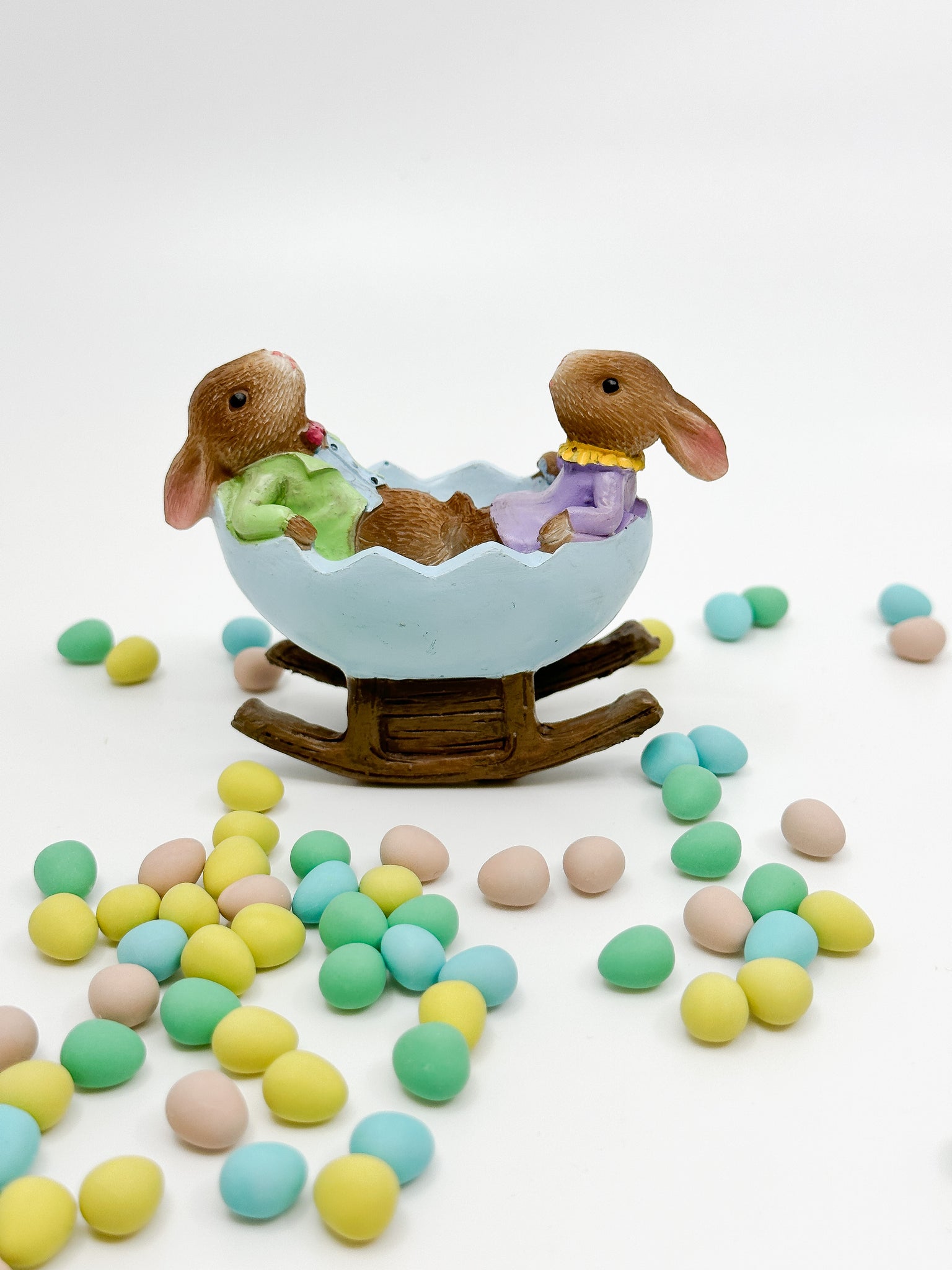 Easter Bunnies in Rocking Easter Egg Figurine