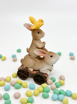 Easter Bunnies and Bird on Cart Small Figurine