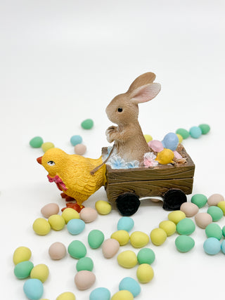 Small Easter Bunny & Chick Wagon Figurine