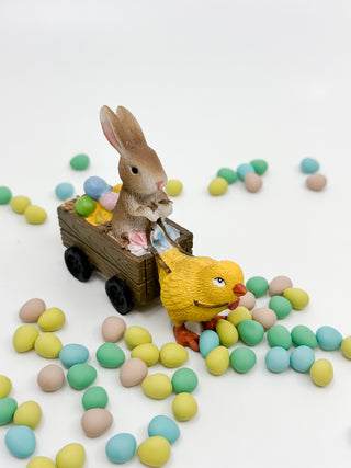 Small Easter Bunny & Chick Wagon Figurine