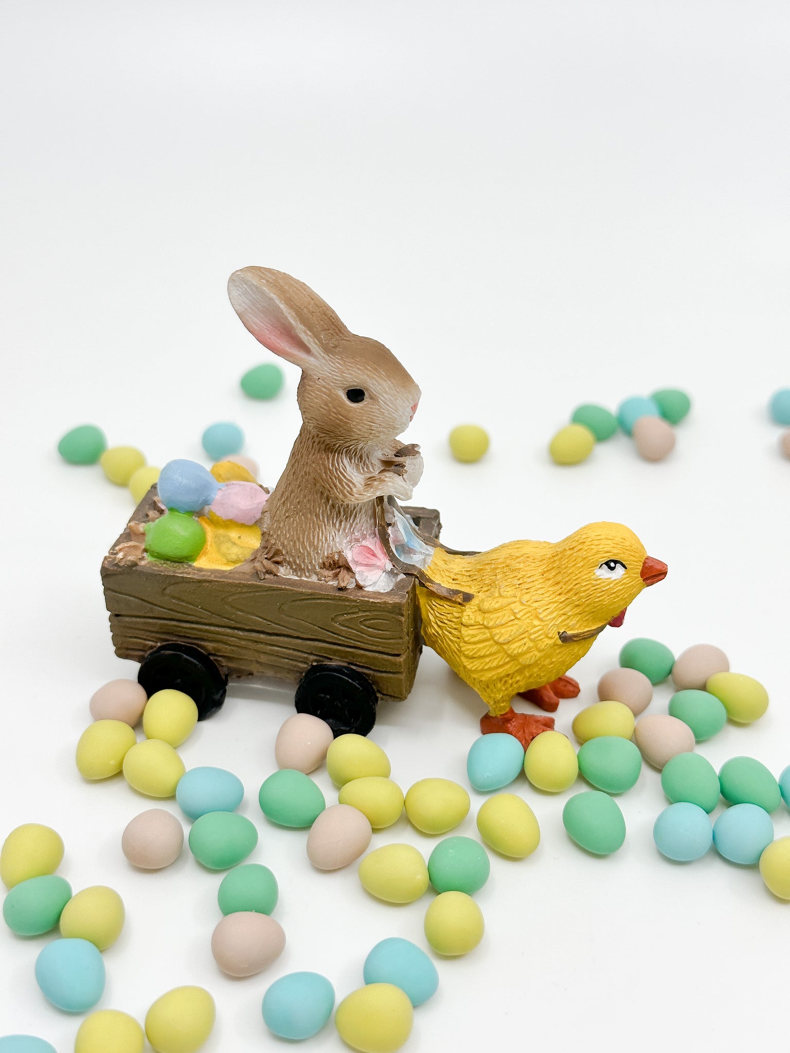 Small Easter Bunny & Chick Wagon Figurine