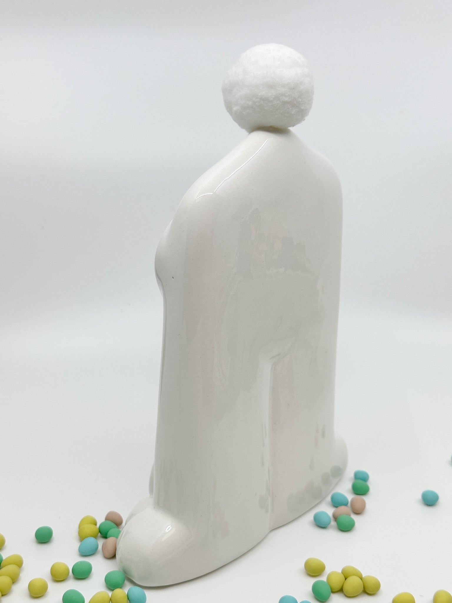 Easter Bunny - Ceramic White with Pom Pom Tail