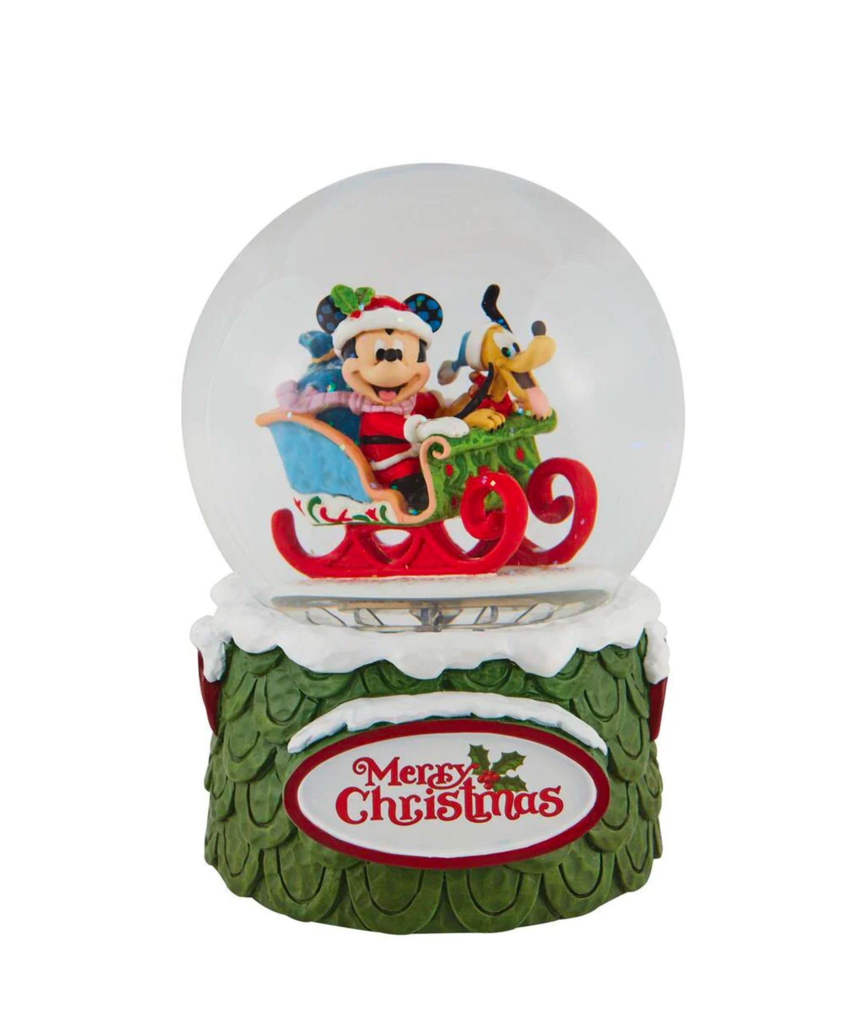 Jim Shore Disney Laughing All the Way Mickey Mouse & Pluto Snowglobe