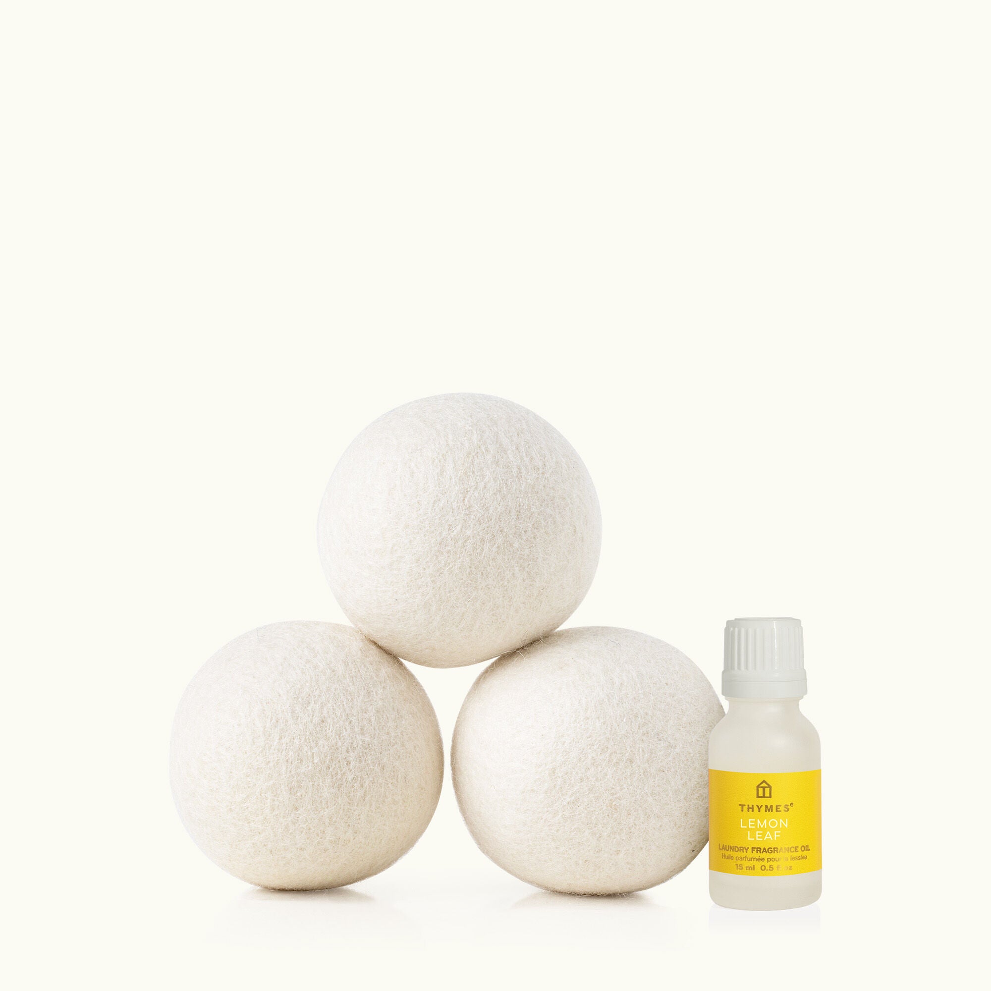 Thymes Lemon Leaf Wool Dryer Balls & Laundry Fragrance Oil Set