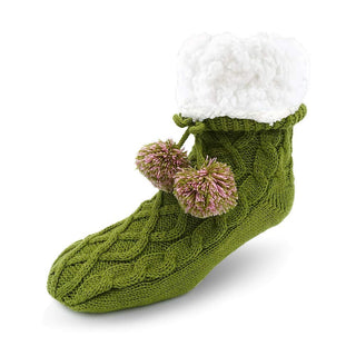Pudus Cable Knit Slipper Socks Green Adult