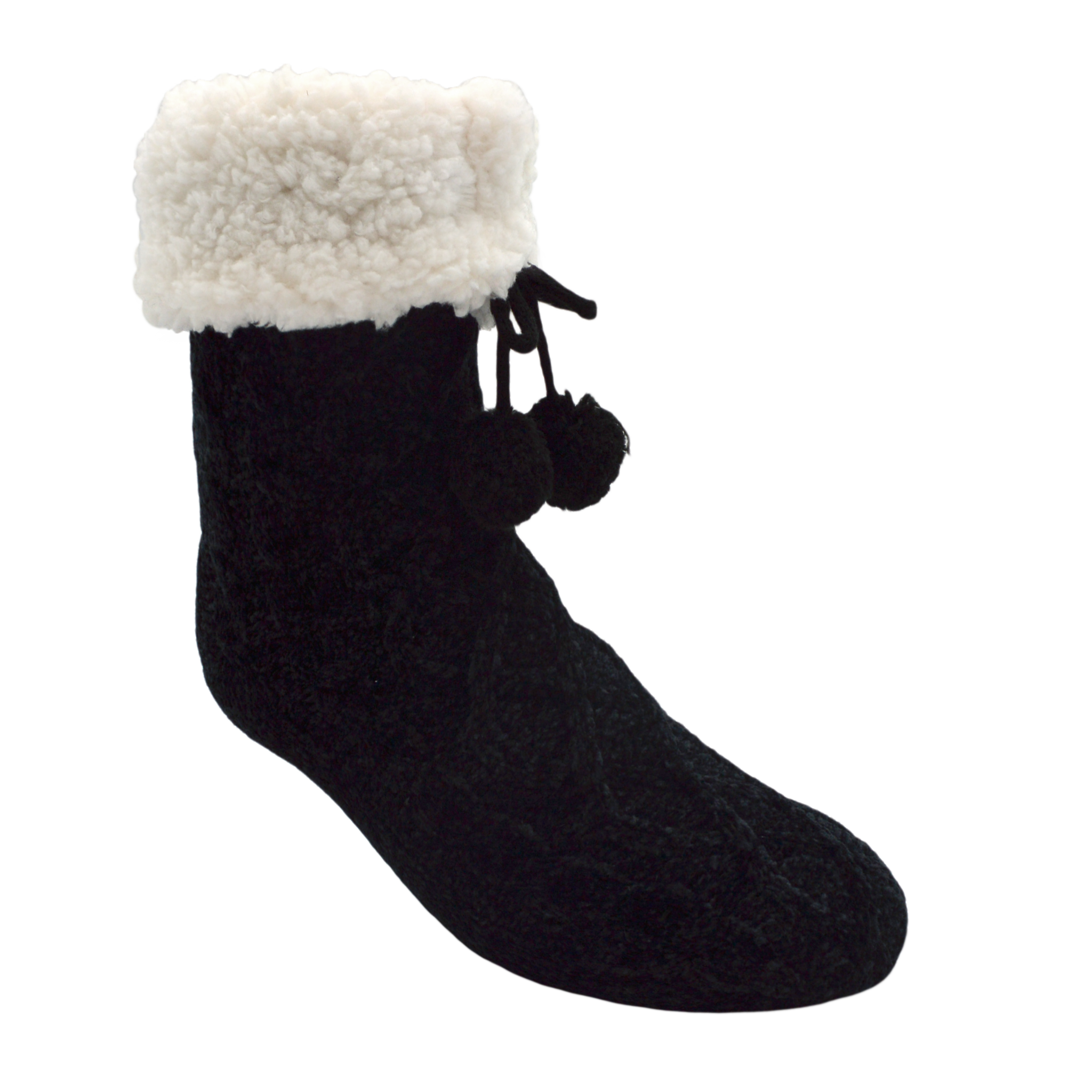 Pudus Chenille Cable Knit Slipper Socks Black Adult