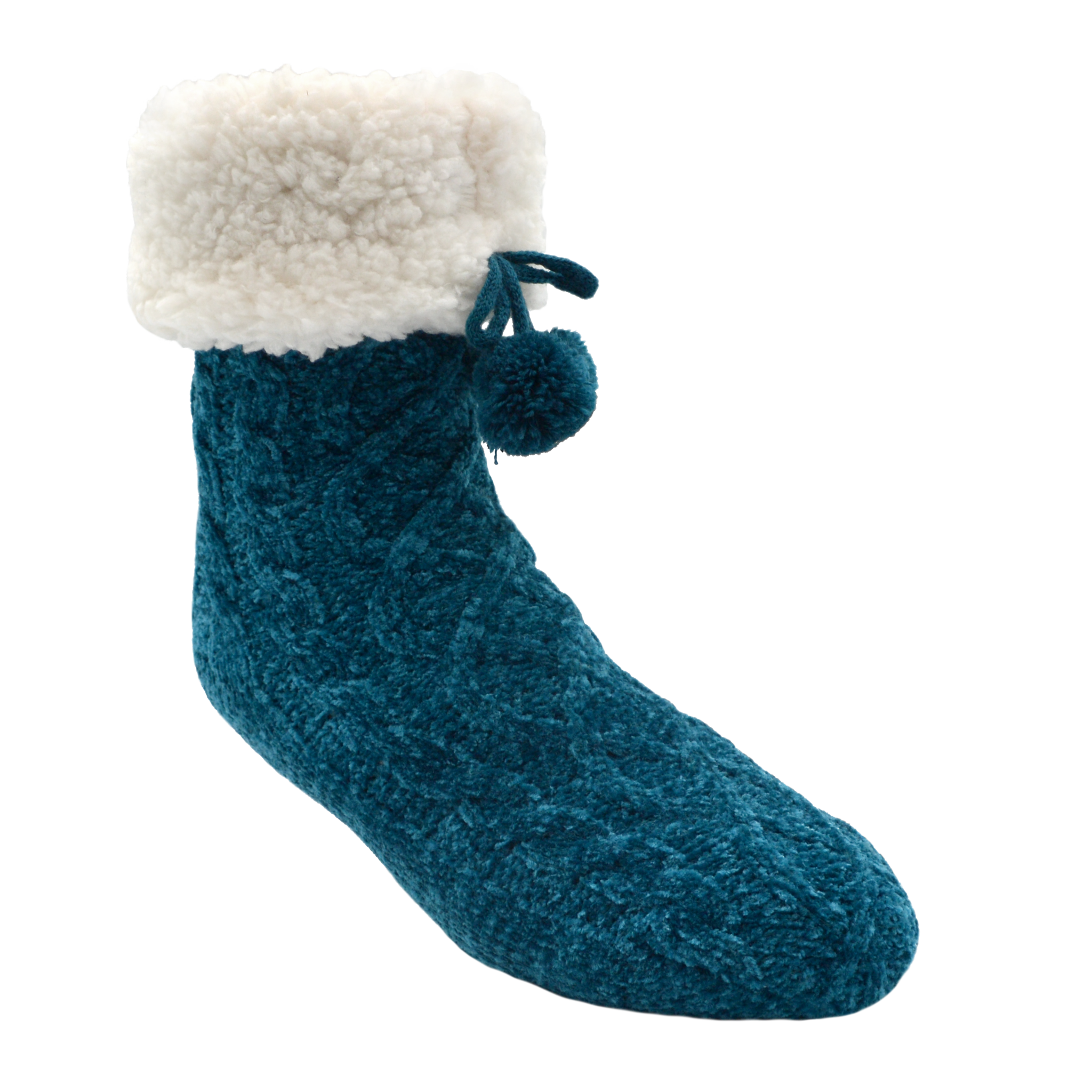 Pudus Chenille Cable Knit Slipper Socks Turquoise Adult