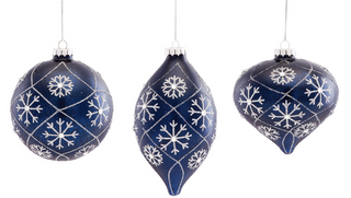 Blue Glass Ornament with Snowflakes