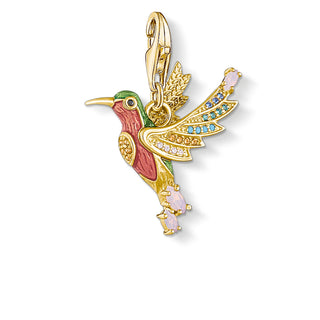 Colorful Hummingbird Gold Charm Pendant