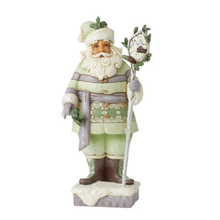 Jim Shore Heartwood Creek White Woodland Santa Holding Staff Figurine