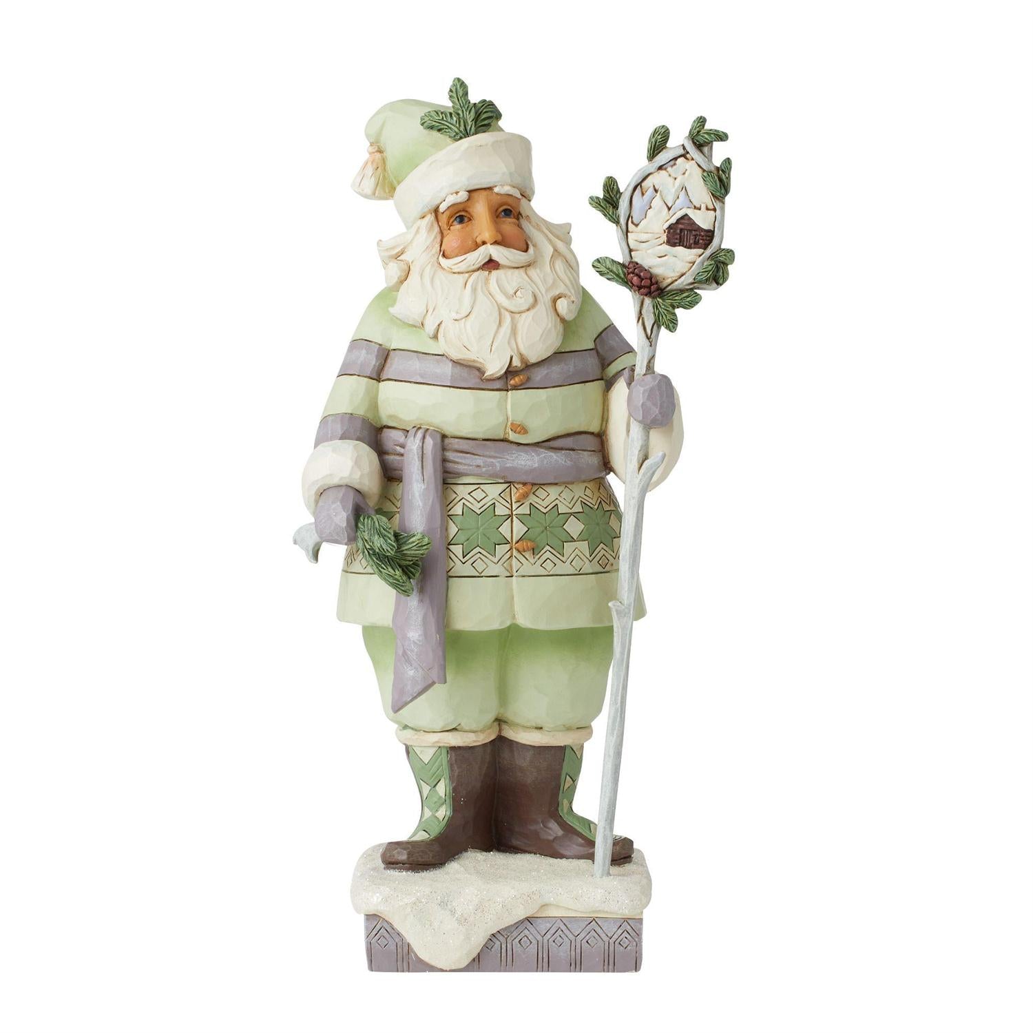 Jim Shore Heartwood Creek White Woodland Santa Holding Staff Figurine