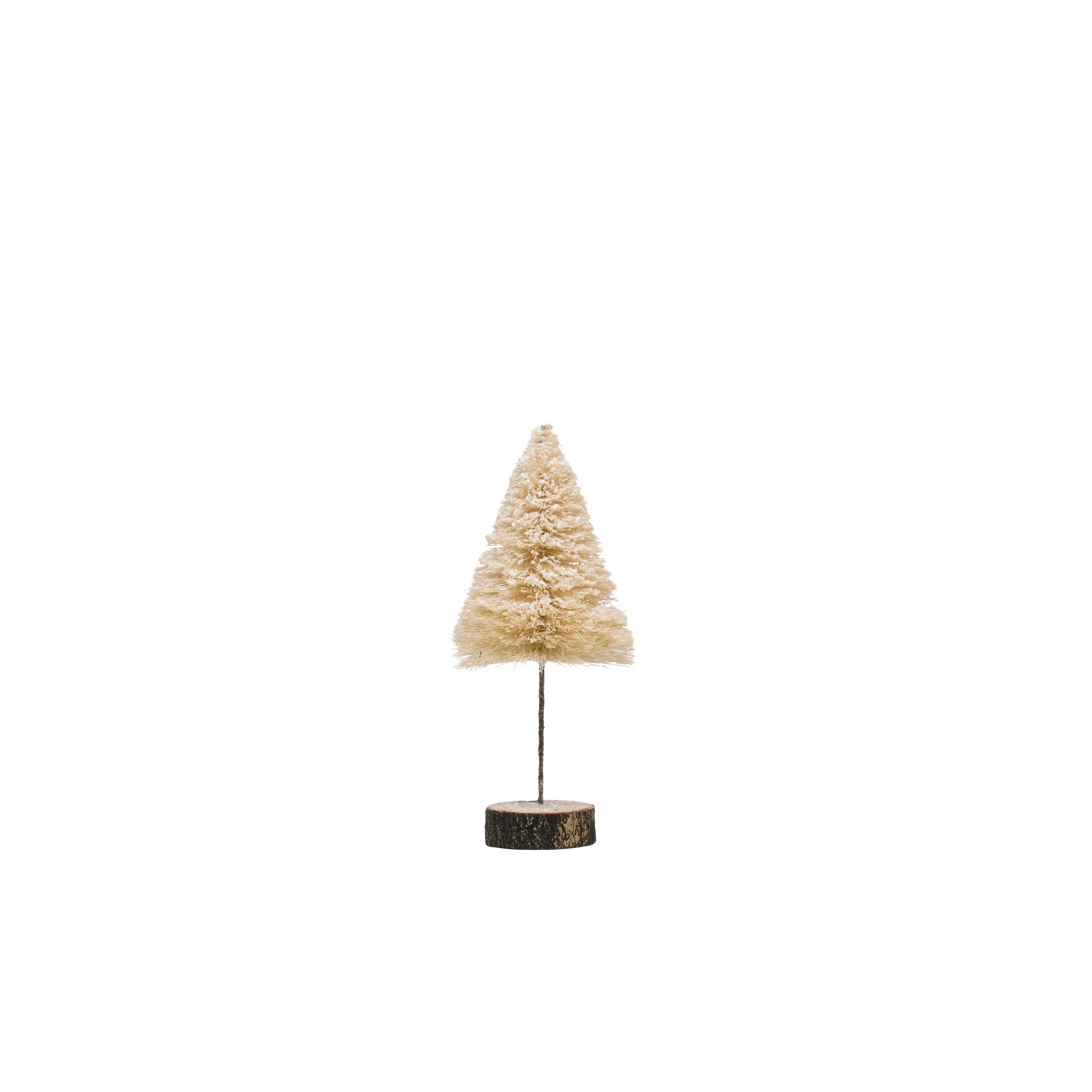 Bottle Brush Tree with Wood Slice Base, Cream Color